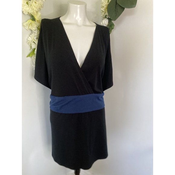 Mossimo Size 28W/30W Polyester Pullover Tunic Short Sleeve Black Blue Sash NWT - Picture 6 of 16